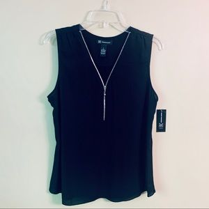 INC sleeveless black blouse with silver zip.  NWT